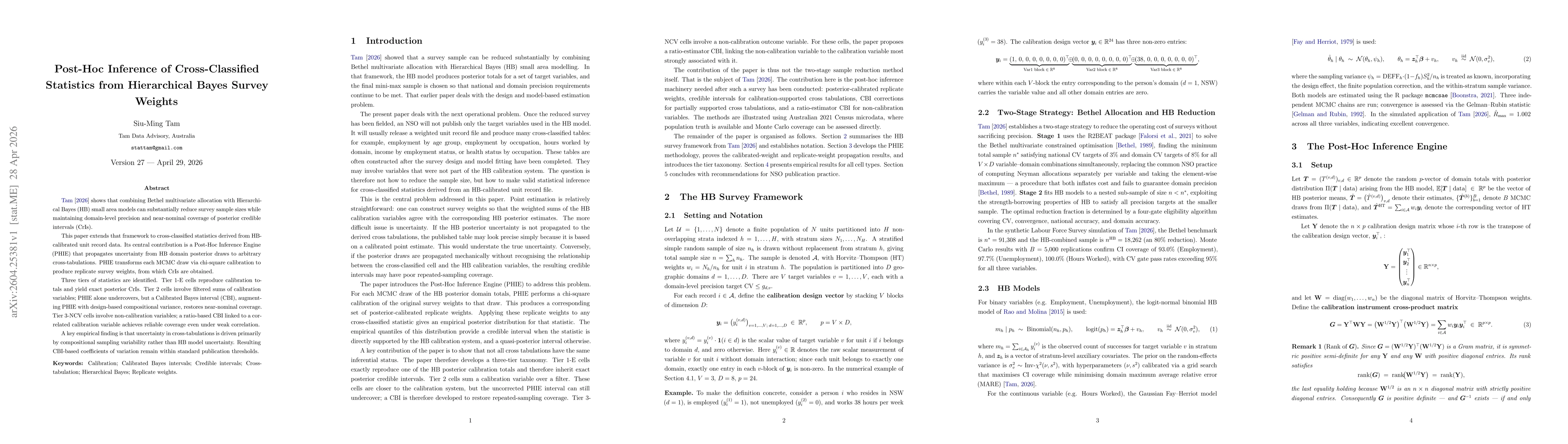Thumbnail for Post-Hoc Inference of Cross-Classified Statistics from Hierarchical Bayes Survey Weights
