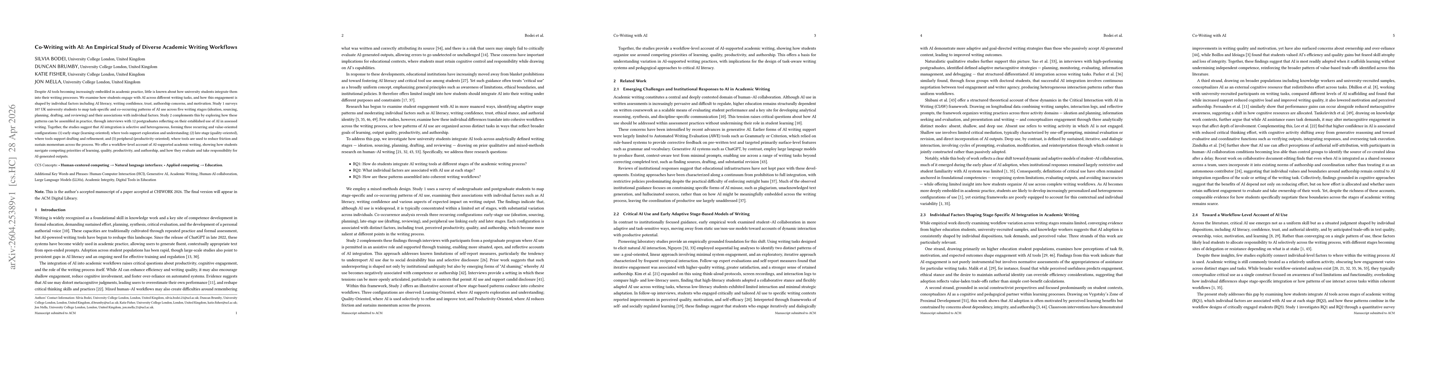 Thumbnail for Co-Writing with AI: An Empirical Study of Diverse Academic Writing Workflows