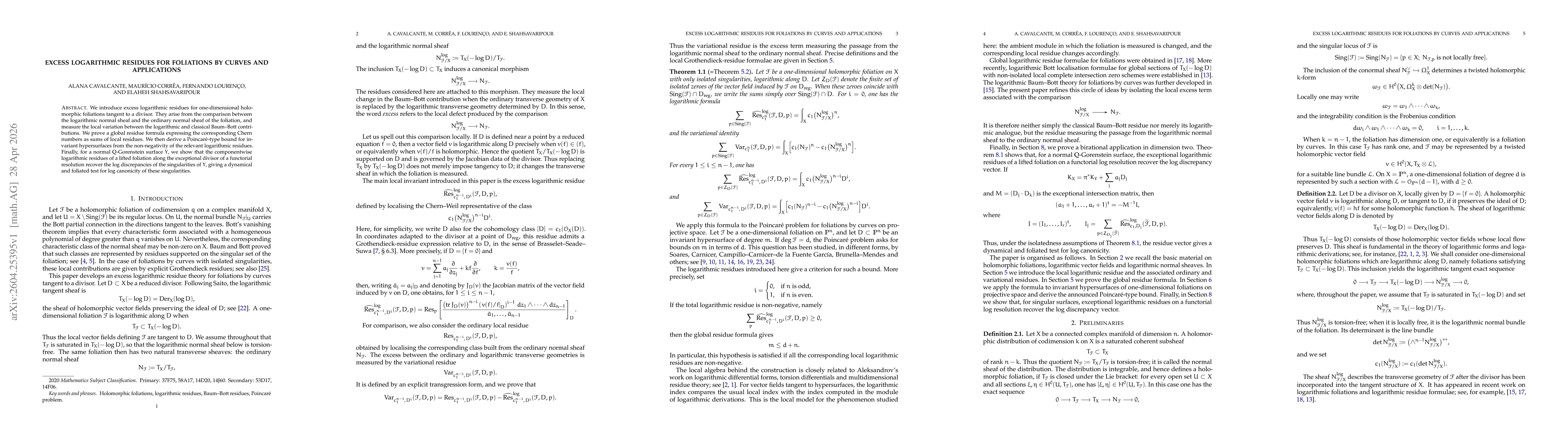 Thumbnail for Excess logarithmic residues for foliations by curves and applications