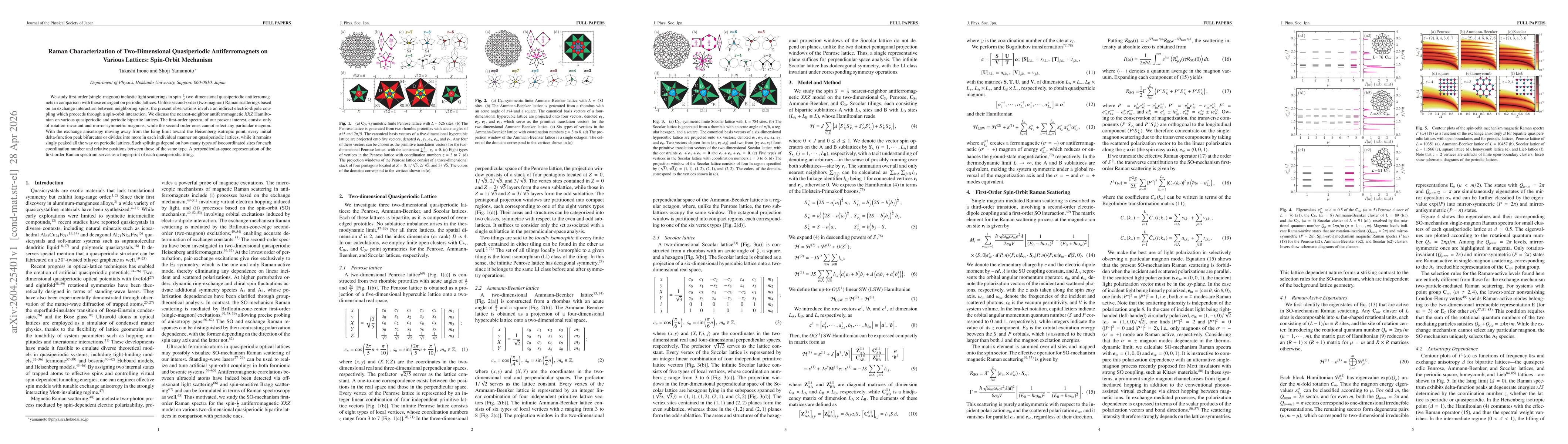 Thumbnail for Raman Characterization of Two-Dimensional Quasiperiodic Antiferromagnets on Various Lattices: Spin-Orbit Mechanism