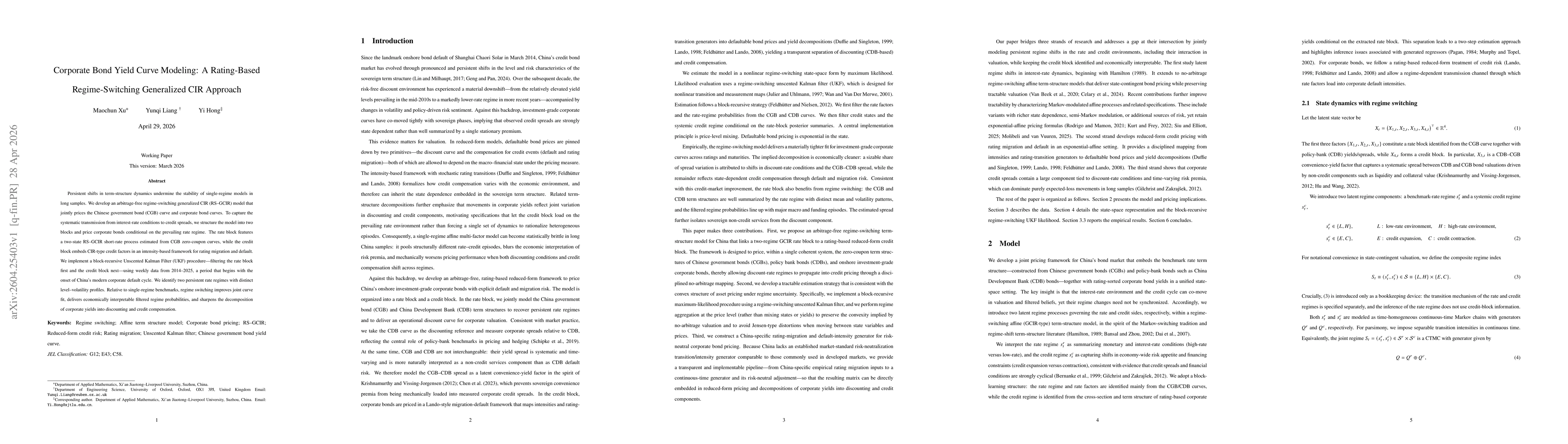 Thumbnail for Corporate Bond Yield Curve Modeling: A Rating-Based Regime-Switching Generalized CIR Approach