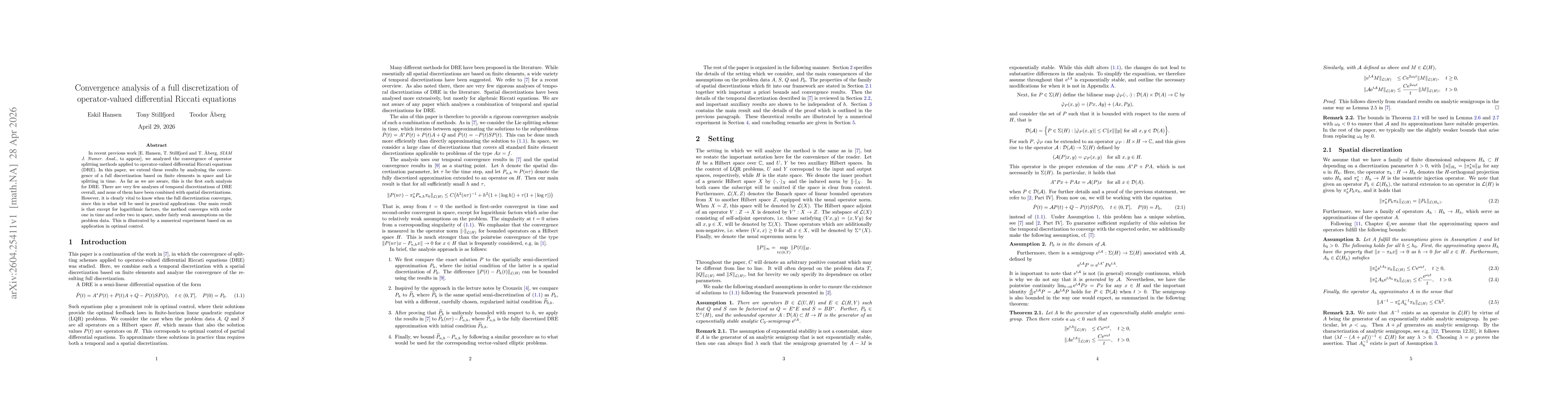 Thumbnail for Convergence analysis of a full discretization of operator-valued differential Riccati equations