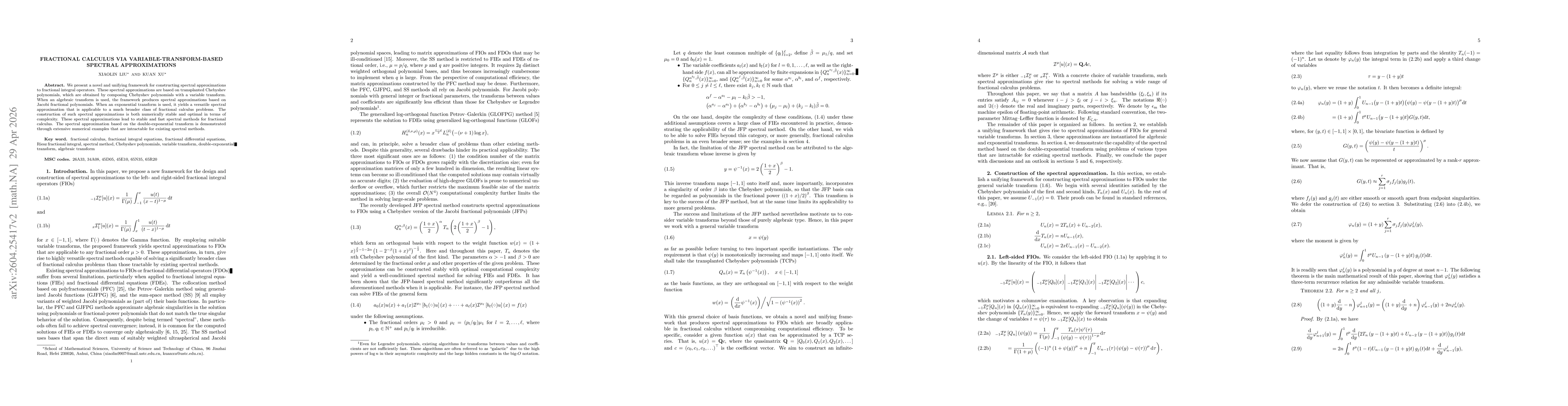 Thumbnail for Fractional calculus via variable-transform-based spectral approximations