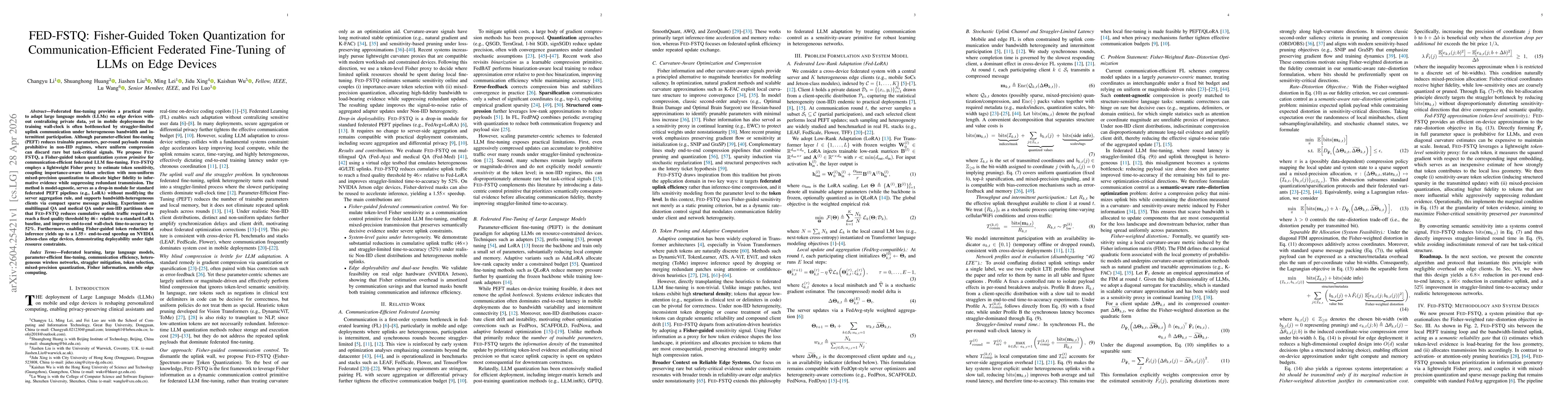 Thumbnail for FED-FSTQ: Fisher-Guided Token Quantization for Communication-Efficient Federated Fine-Tuning of LLMs on Edge Devices
