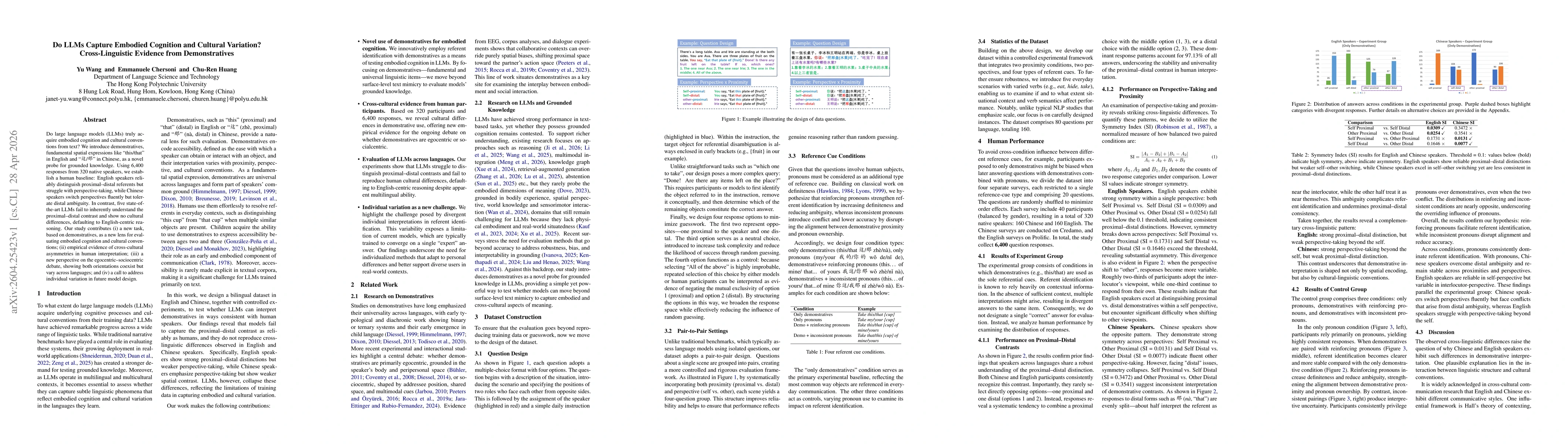 Thumbnail for Do LLMs Capture Embodied Cognition and Cultural Variation? Cross-Linguistic Evidence from Demonstratives