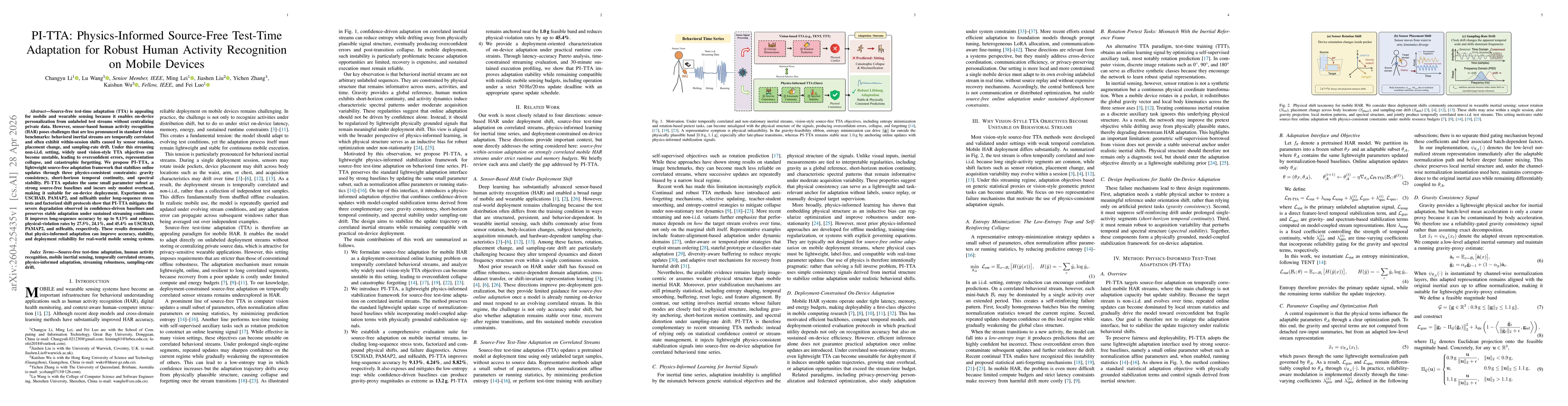 Thumbnail for PI-TTA: Physics-Informed Source-Free Test-Time Adaptation for Robust Human Activity Recognition on Mobile Devices