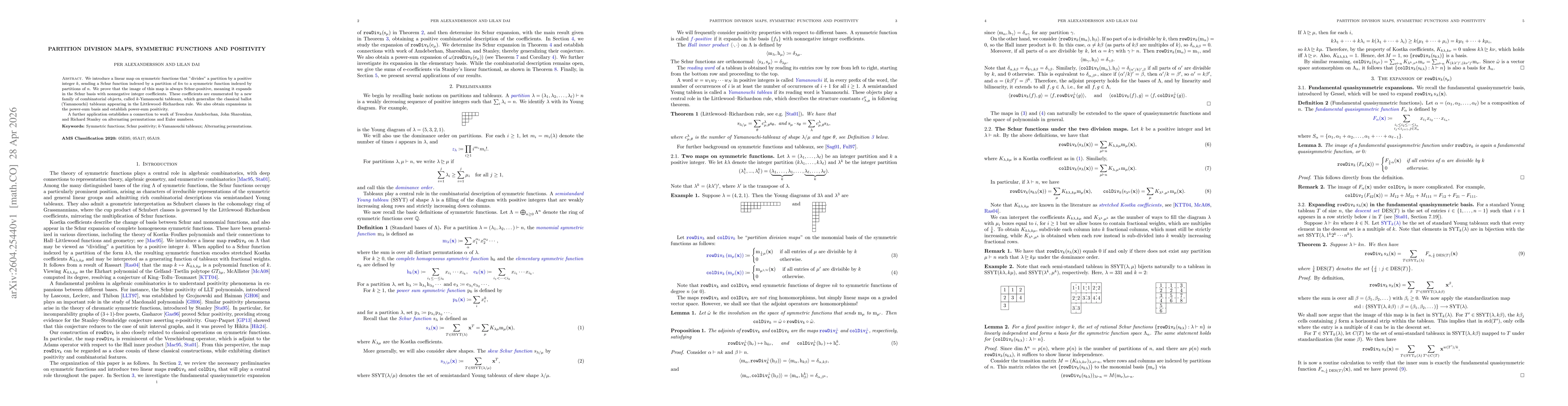 Thumbnail for Partition division maps, symmetric functions and positivity