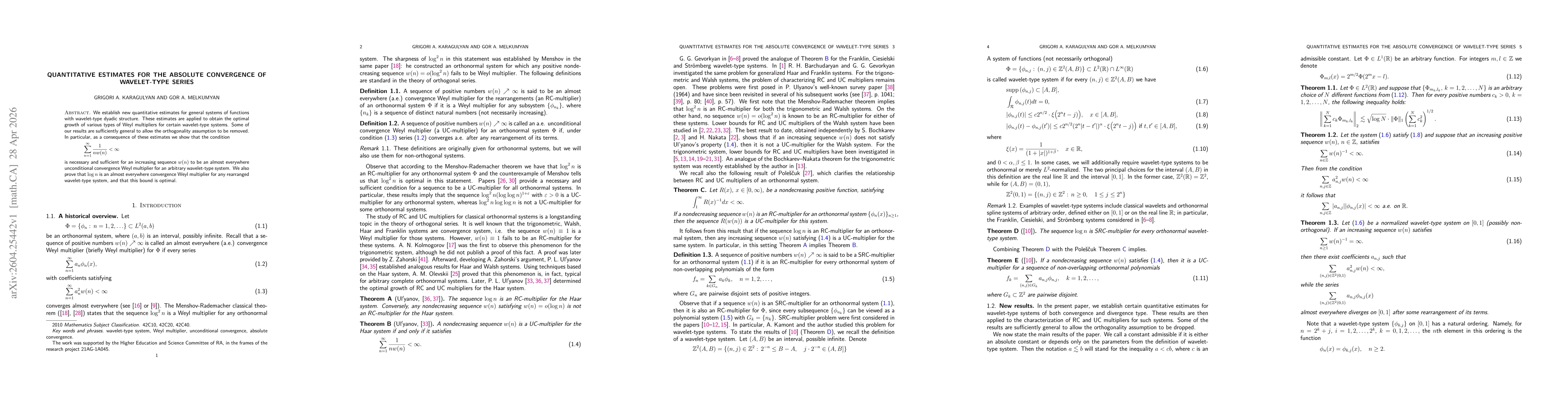Thumbnail for Quantitative estimates for the absolute convergence of wavelet-type series