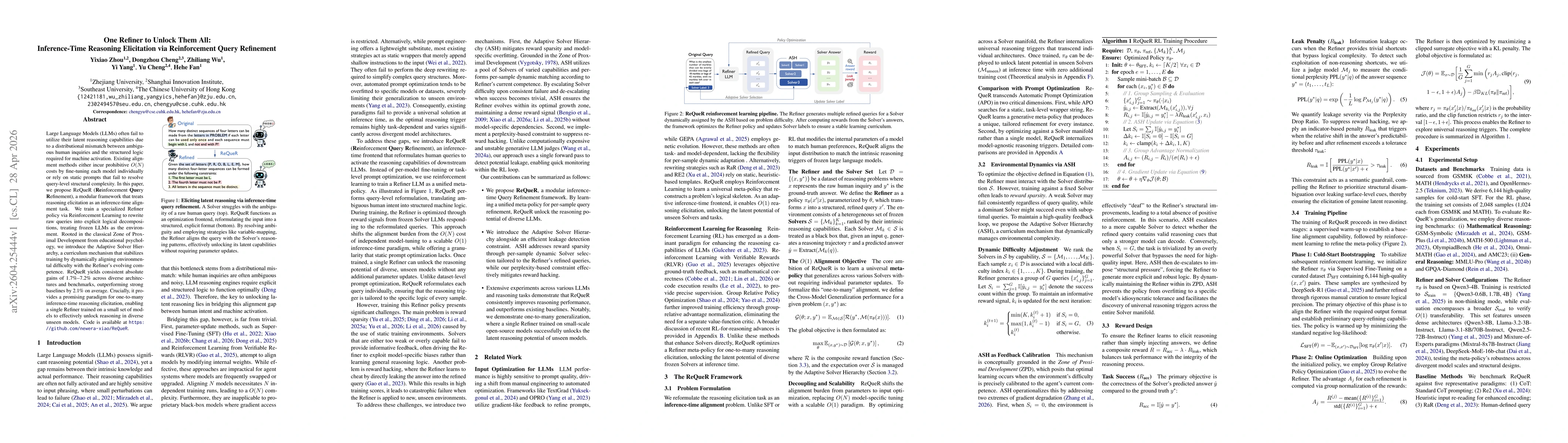 Thumbnail for One Refiner to Unlock Them All: Inference-Time Reasoning Elicitation via Reinforcement Query Refinement