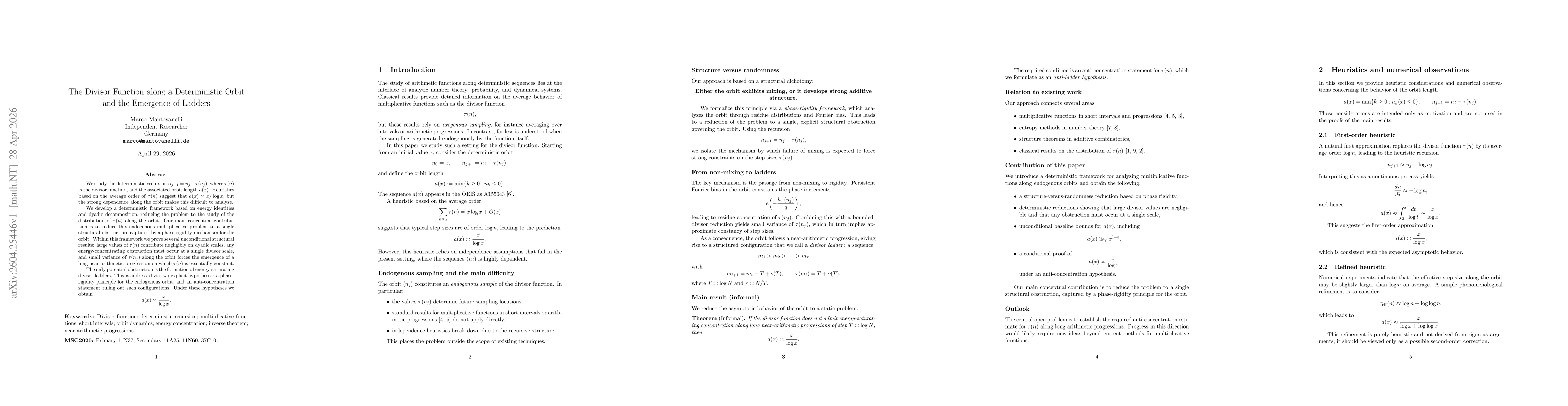 Thumbnail for The Divisor Function along a Deterministic Orbit and the Emergence of Ladders