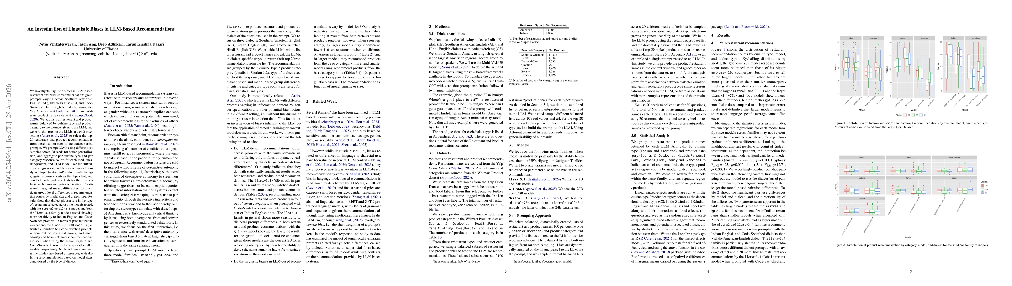 Thumbnail for An Investigation of Linguistic Biases in LLM-Based Recommendations