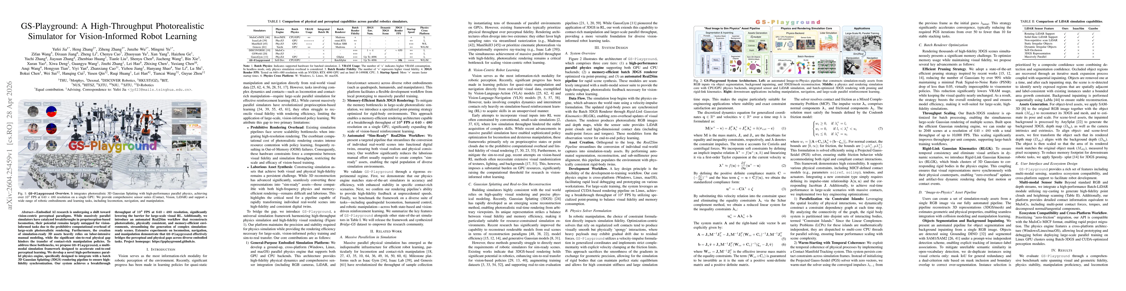 Thumbnail for GS-Playground: A High-Throughput Photorealistic Simulator for Vision-Informed Robot Learning