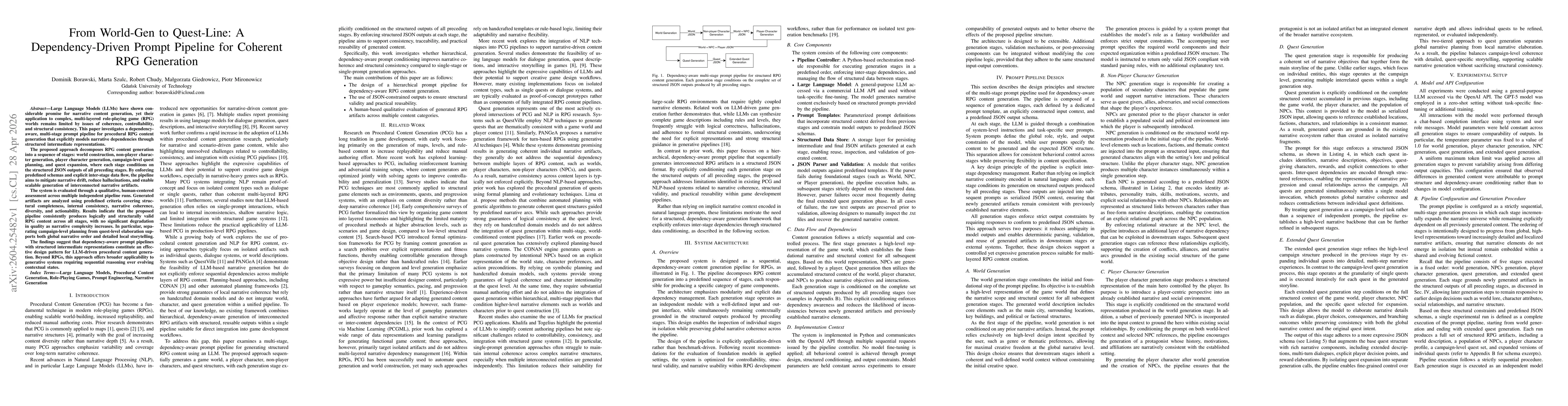 Thumbnail for From World-Gen to Quest-Line: A Dependency-Driven Prompt Pipeline for Coherent RPG Generation