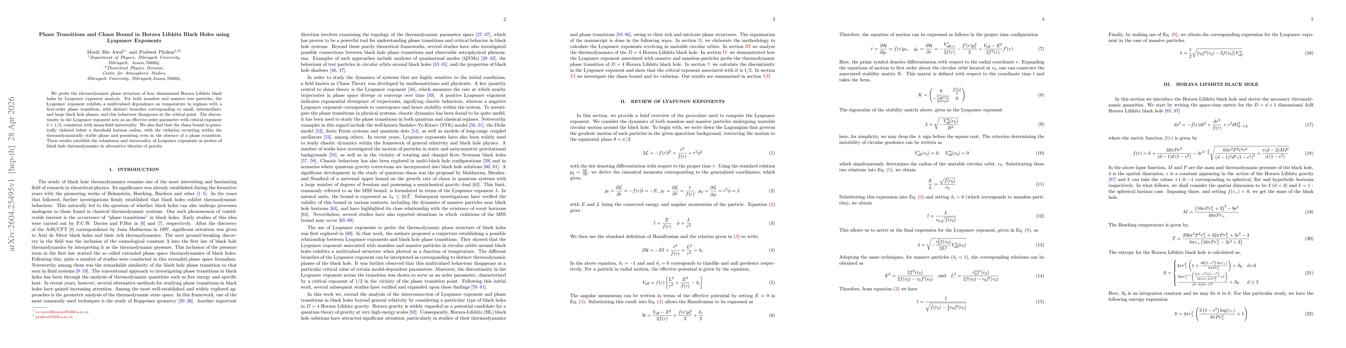 Thumbnail for Phase Transitions and Chaos Bound in Horava Lifshitz Black Holes using Lyapunov Exponents