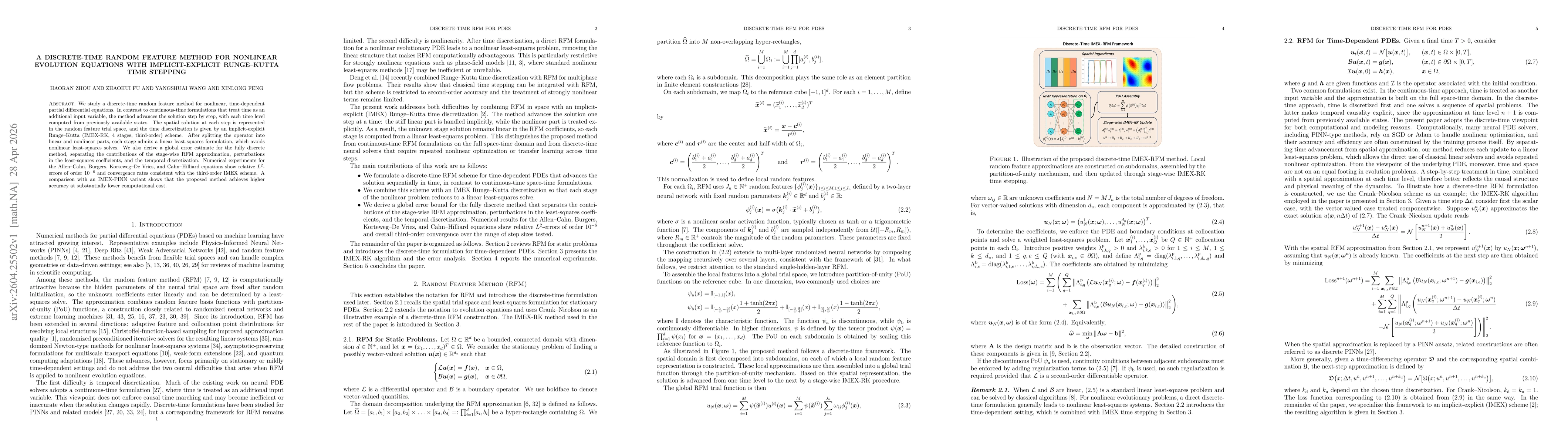 Thumbnail for A Discrete-Time Random Feature Method for Nonlinear Evolution Equations with Implicit-Explicit Runge--Kutta Time Stepping
