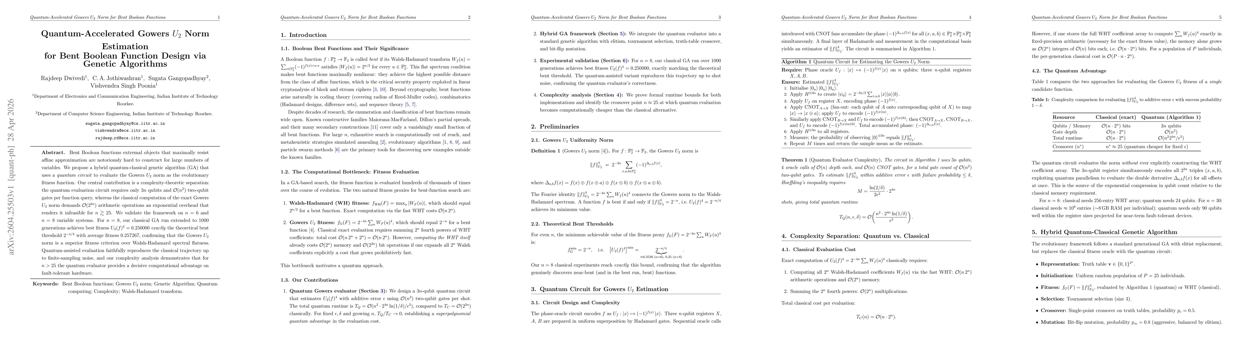 Thumbnail for Quantum-Accelerated Gowers $U_2$ Norm for Bent Boolean Functions