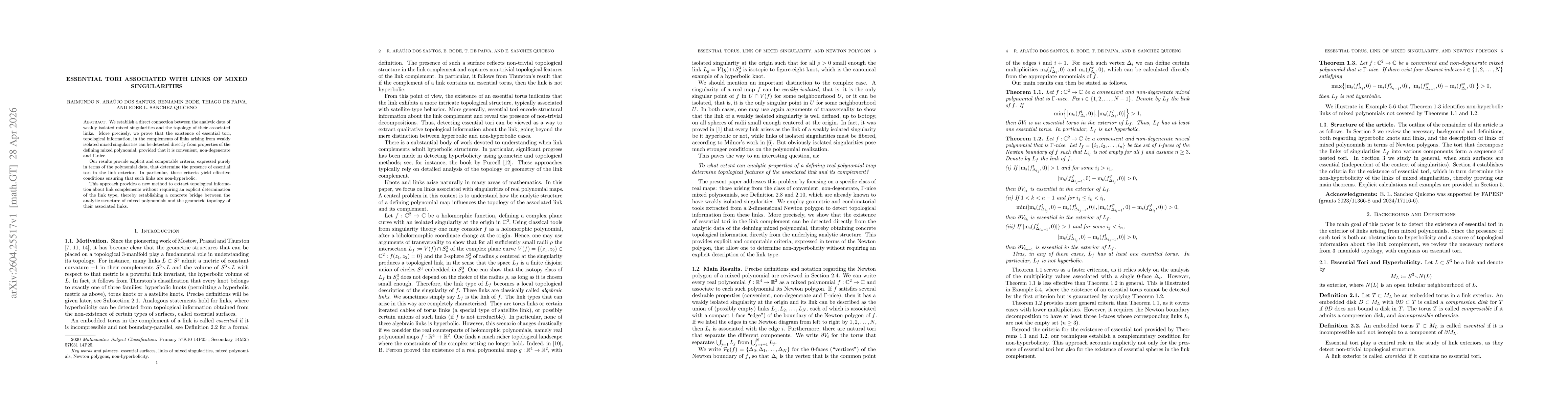 Thumbnail for Essential tori associated with links of mixed singularities