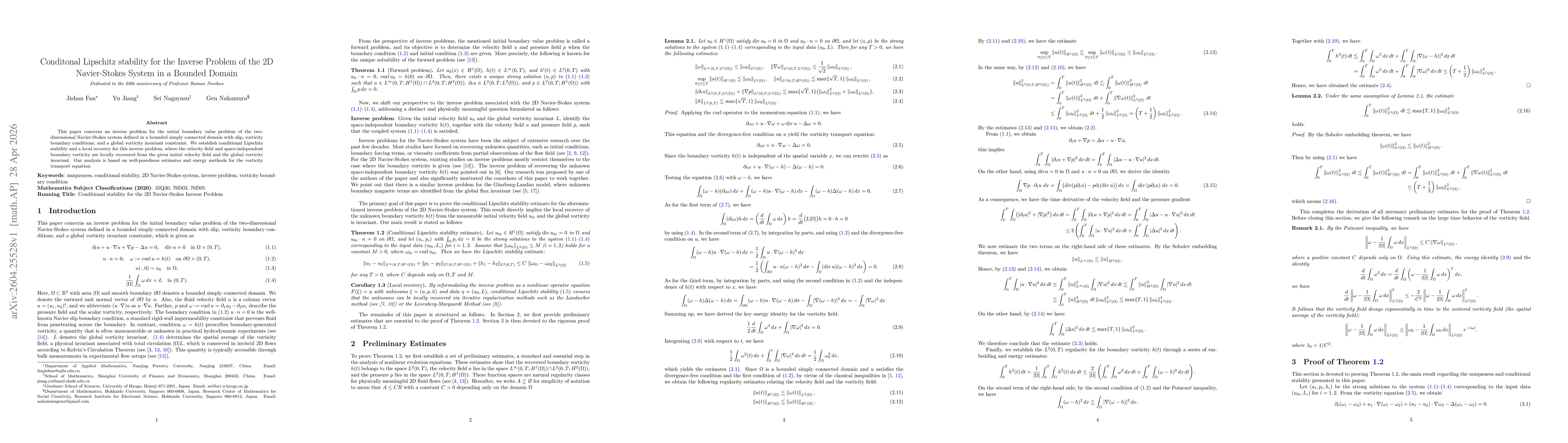 Thumbnail for Conditonal Lipschitz stability for the Inverse Problem of the 2D Navier-Stokes System in a Bounded Domain