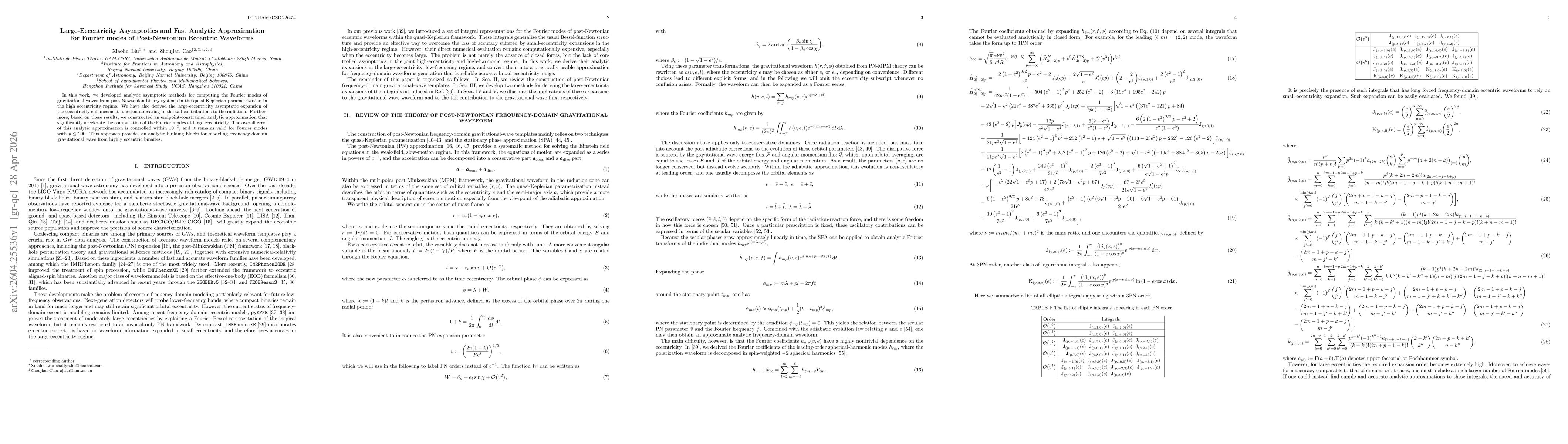 Thumbnail for Large-Eccentricity Asymptotics and Fast Analytic Approximation for Fourier modes of Post-Newtonian Eccentric Waveforms