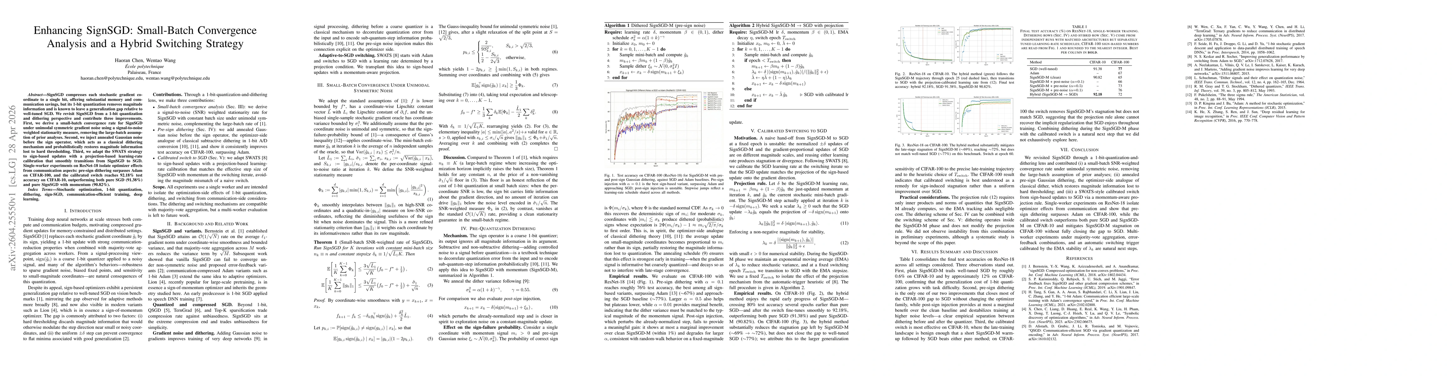 Thumbnail for Enhancing SignSGD: Small-Batch Convergence Analysis and a Hybrid Switching Strategy