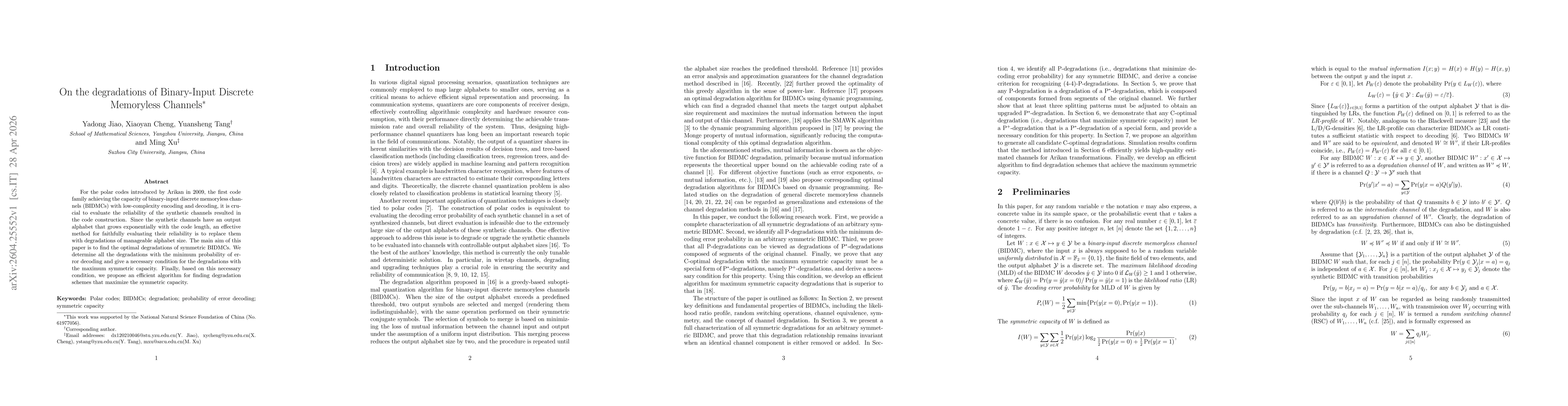 Thumbnail for On the degradations of Binary-Input Discrete Memoryless Channels