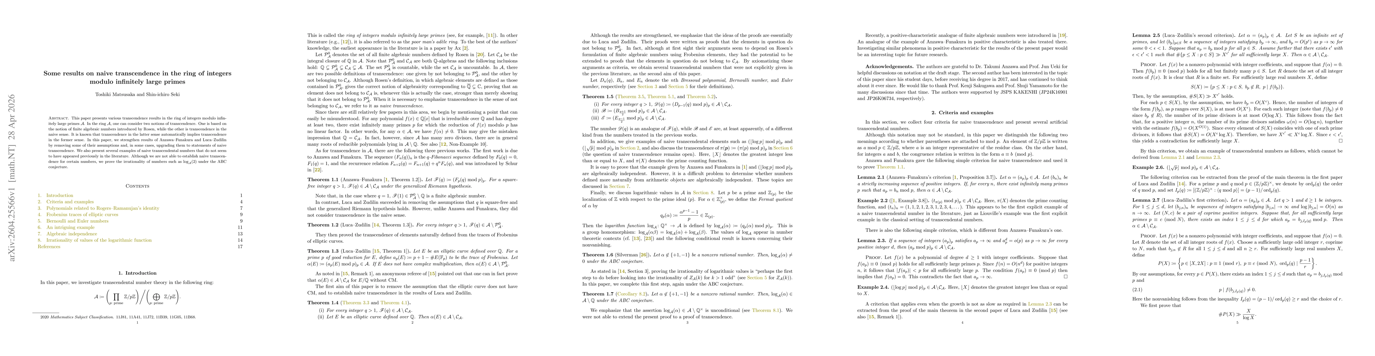 Thumbnail for Some results on naive transcendence in the ring of integers modulo infinitely large primes