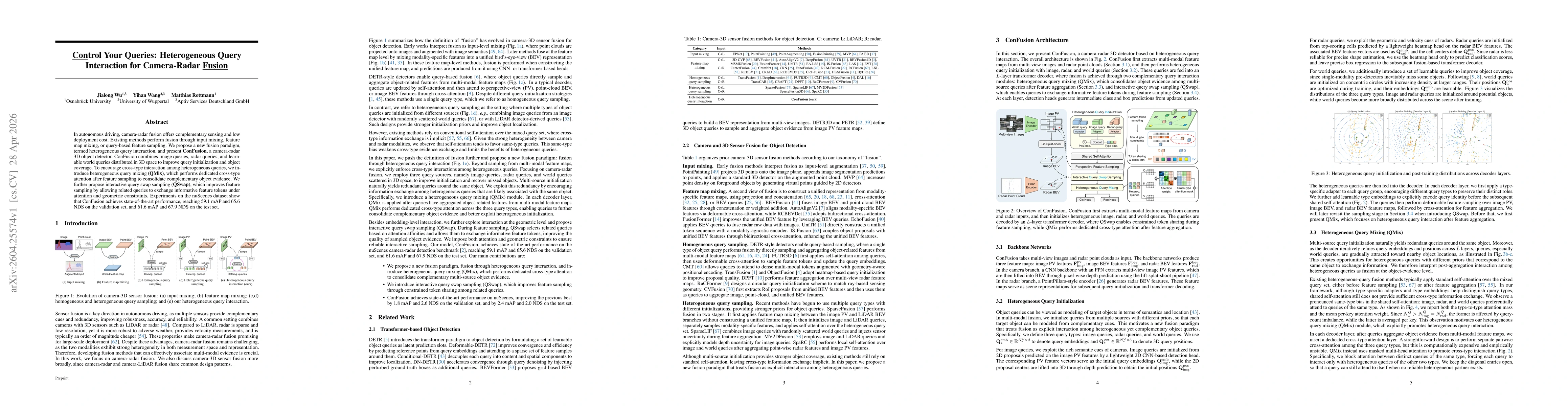 Thumbnail for Control Your Queries: Heterogeneous Query Interaction for Camera-Radar Fusion