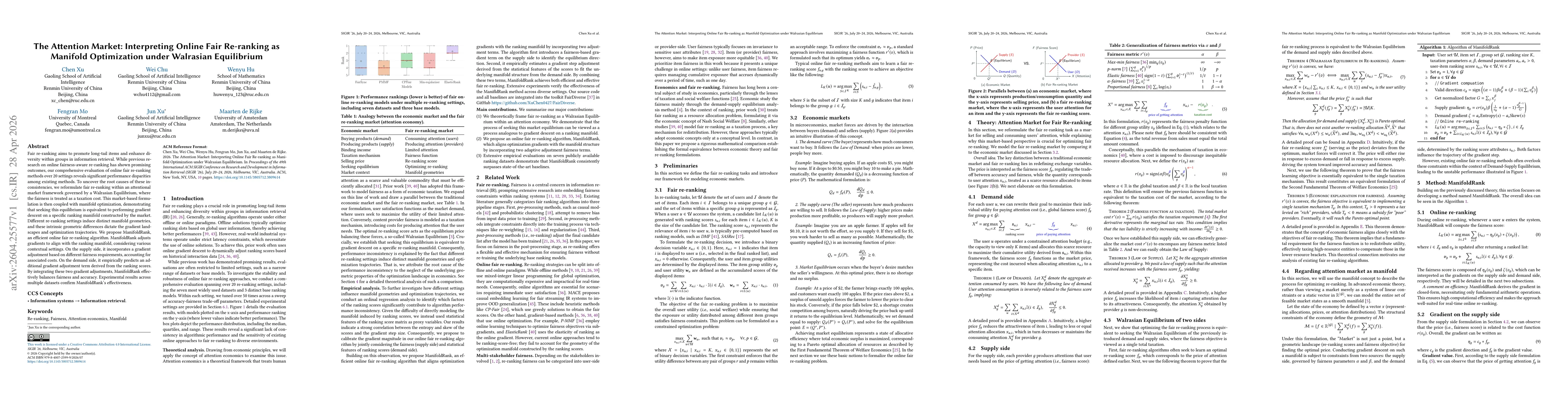 Thumbnail for The Attention Market: Interpreting Online Fair Re-ranking as Manifold Optimization under Walrasian Equilibrium