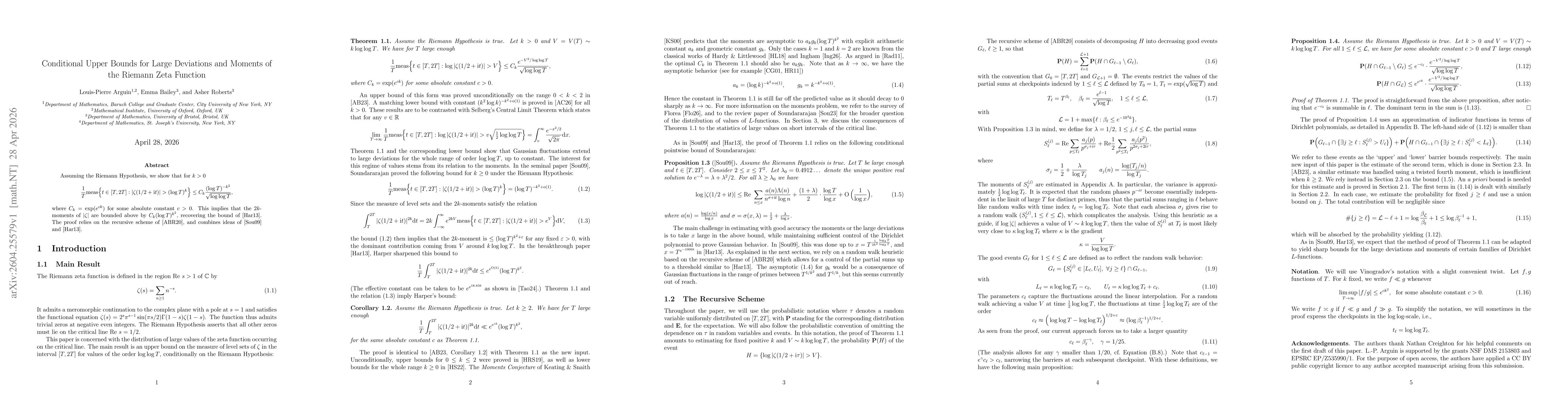 Thumbnail for Conditional Upper Bounds for Large Deviations and Moments of the Riemann Zeta Function