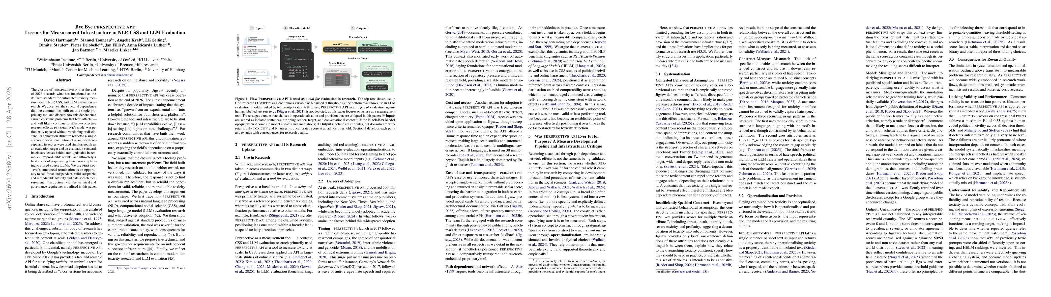Thumbnail for Bye Bye Perspective API: Lessons for Measurement Infrastructure in NLP, CSS and LLM Evaluation