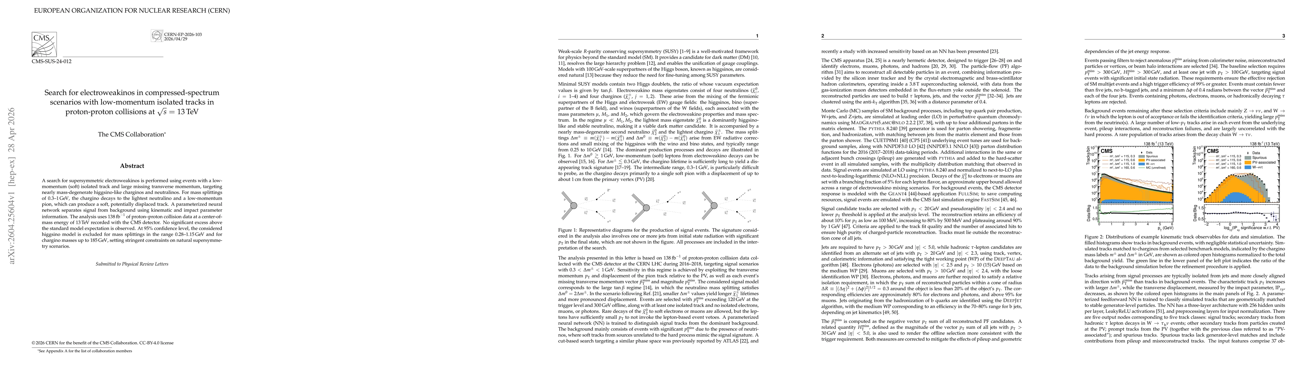 Thumbnail for Search for electroweakinos in compressed-spectrum scenarios with low-momentum isolated tracks in proton-proton collisions at $\sqrt{s}$ = 13 TeV