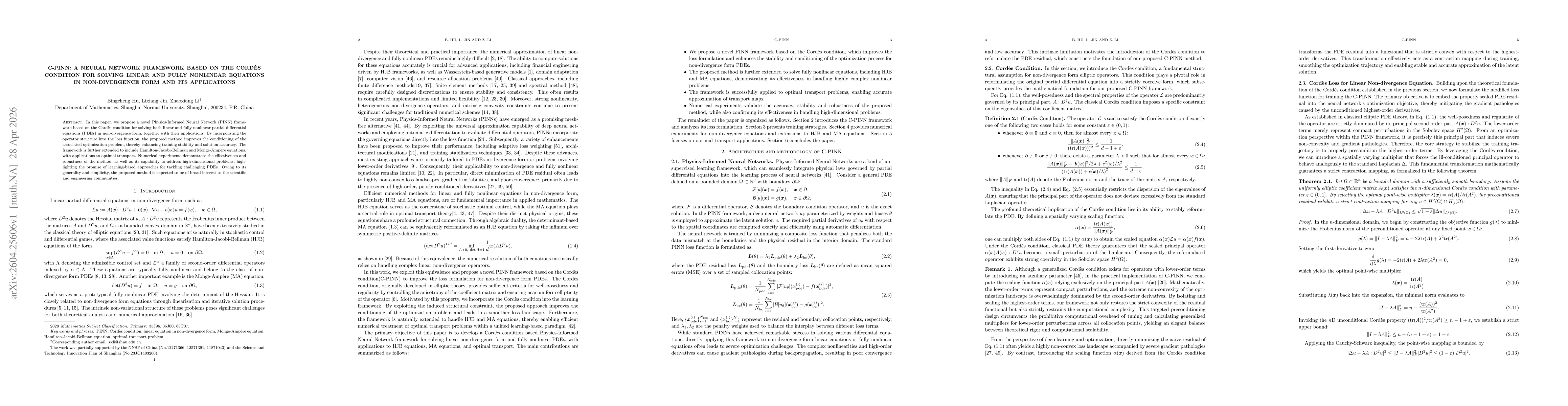 Thumbnail for C-PINN: A neural network framework based on the Cordès condition for solving linear and fully nonlinear equations in non-divergence form and its applications