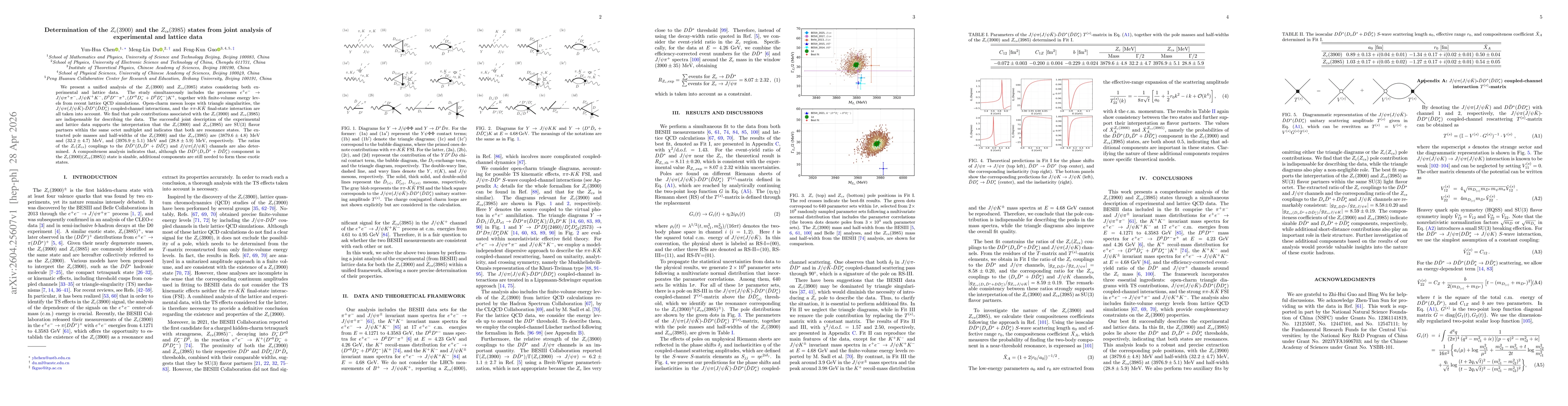 Thumbnail for Determination of the $Z_c(3900)$ and the $Z_{cs}(3985)$ states from joint analysis of experimental and lattice data