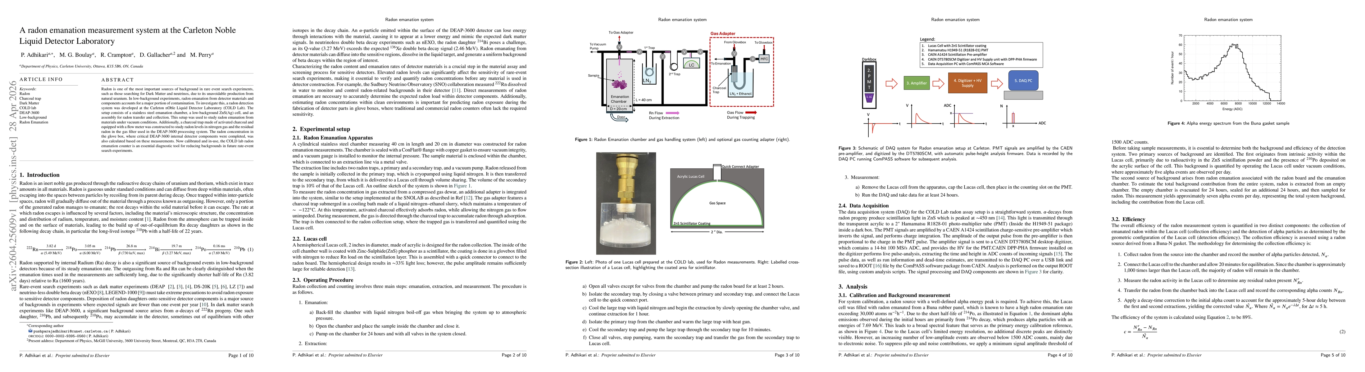 Thumbnail for A radon emanation measurement system at the Carleton Noble Liquid Detector Laboratory