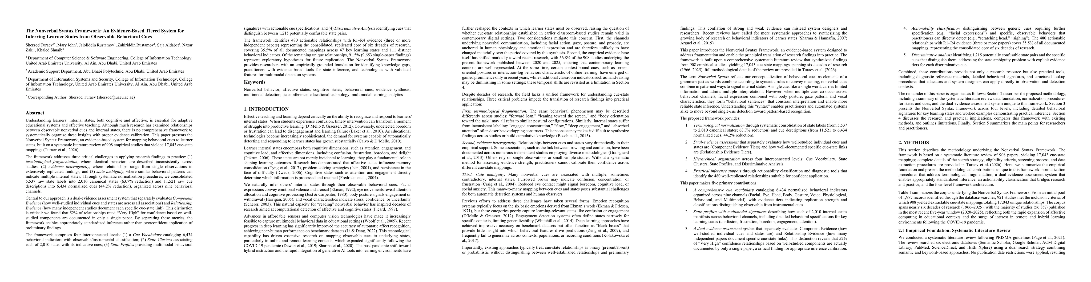 Thumbnail for The Nonverbal Syntax Framework: An Evidence-Based Tiered System for Inferring Learner States from Observable Behavioral Cues