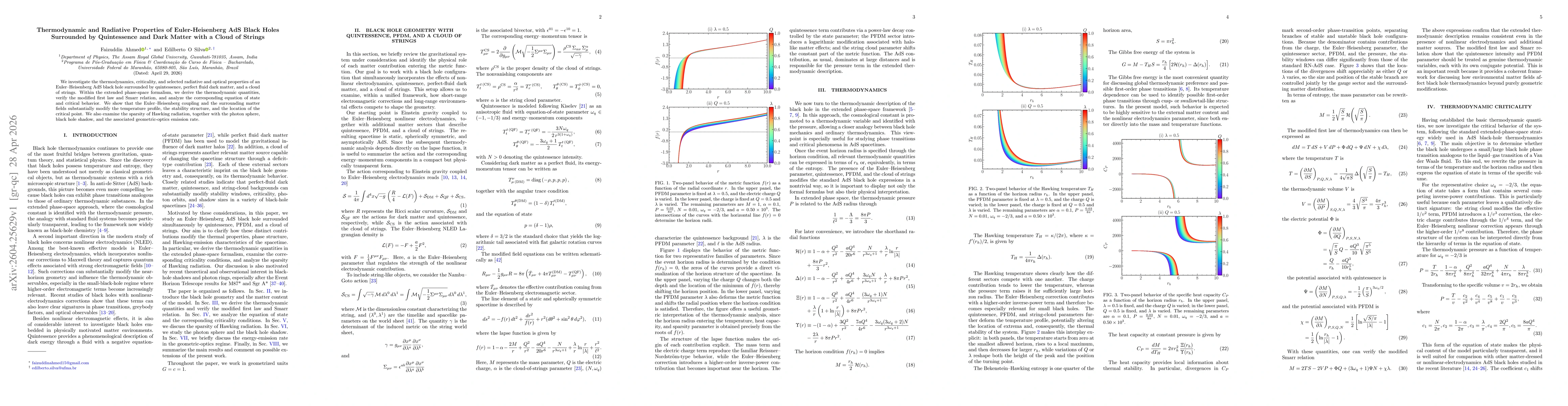 Thumbnail for Thermodynamic and Radiative Properties of Euler-Heisenberg AdS Black Holes Surrounded by Quintessence and Dark Matter with a Cloud of Strings