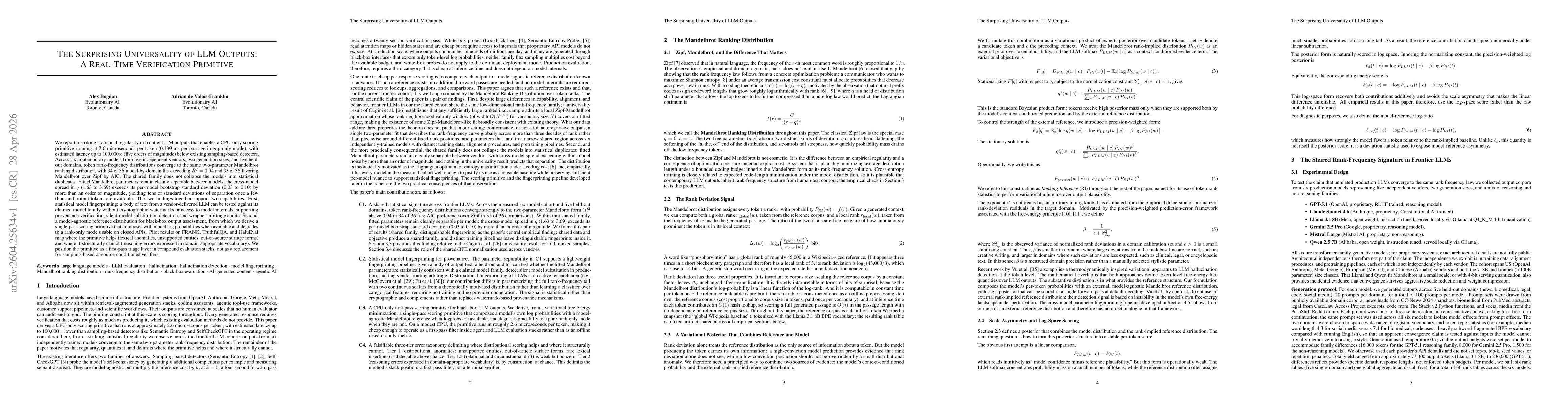 Thumbnail for The Surprising Universality of LLM Outputs: A Real-Time Verification Primitive
