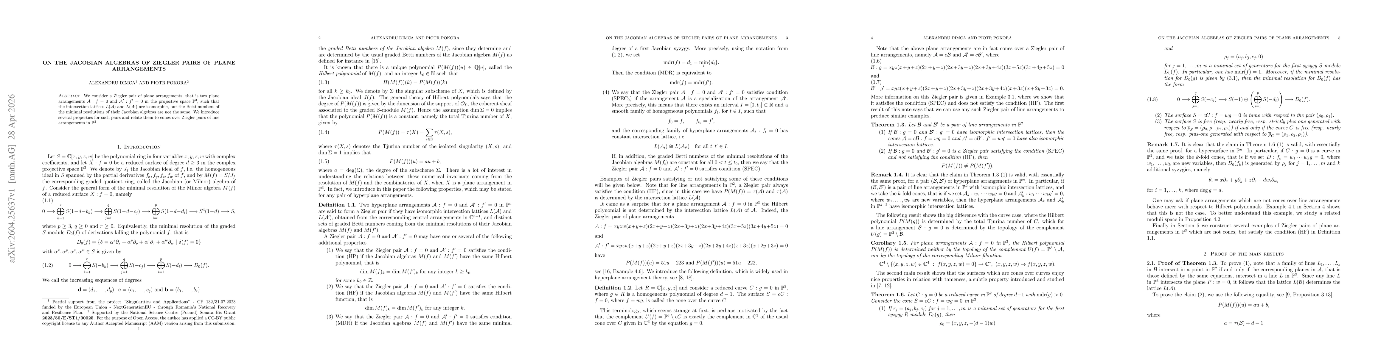 Thumbnail for On the Jacobian algebras of Ziegler pairs of plane arrangements