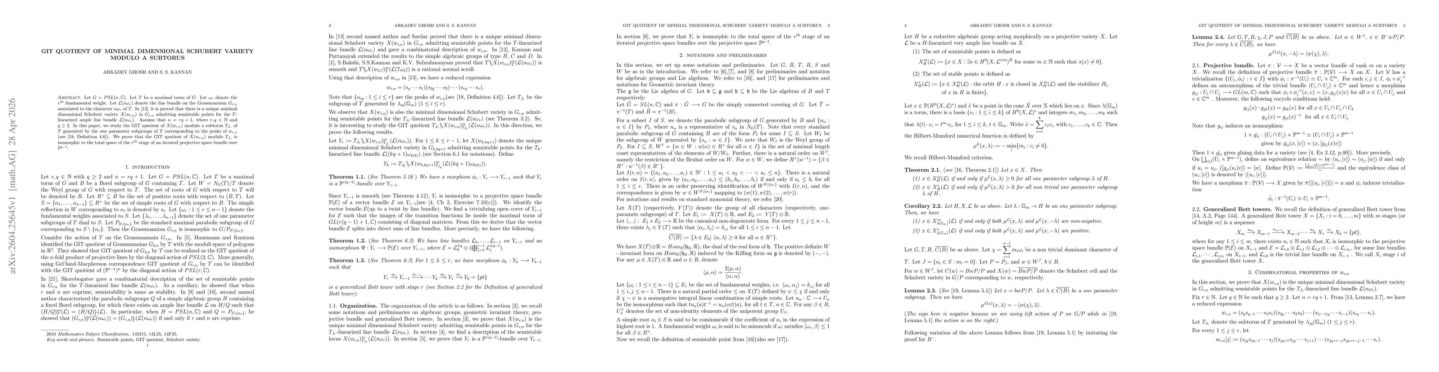 Thumbnail for GIT quotient of minimal dimensional Schubert variety modulo a subtorus
