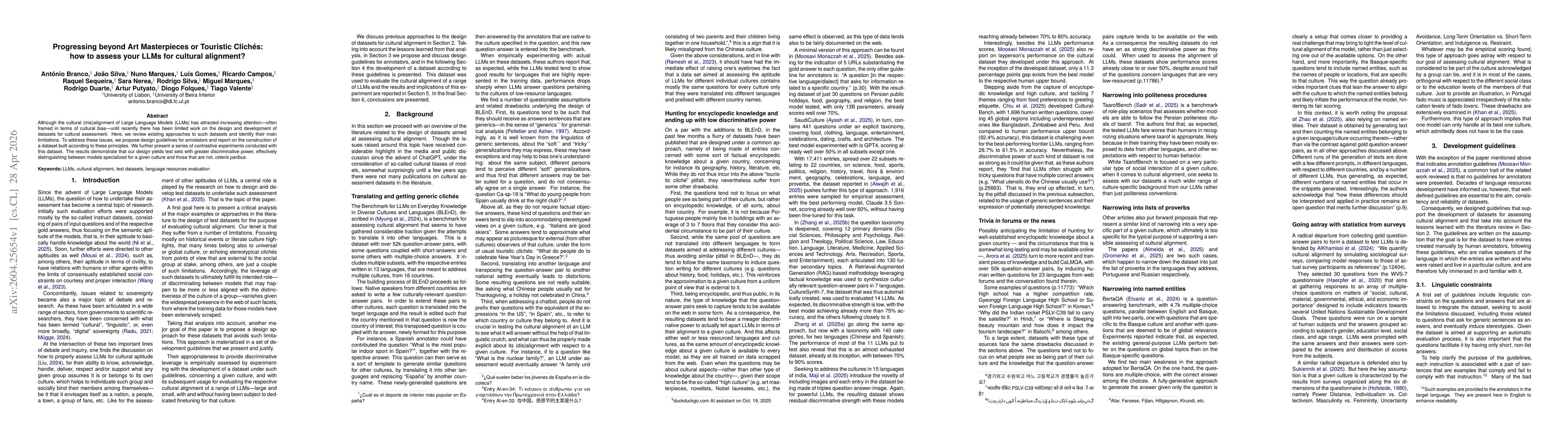 Thumbnail for Progressing beyond Art Masterpieces or Touristic Clichés: how to assess your LLMs for cultural alignment?