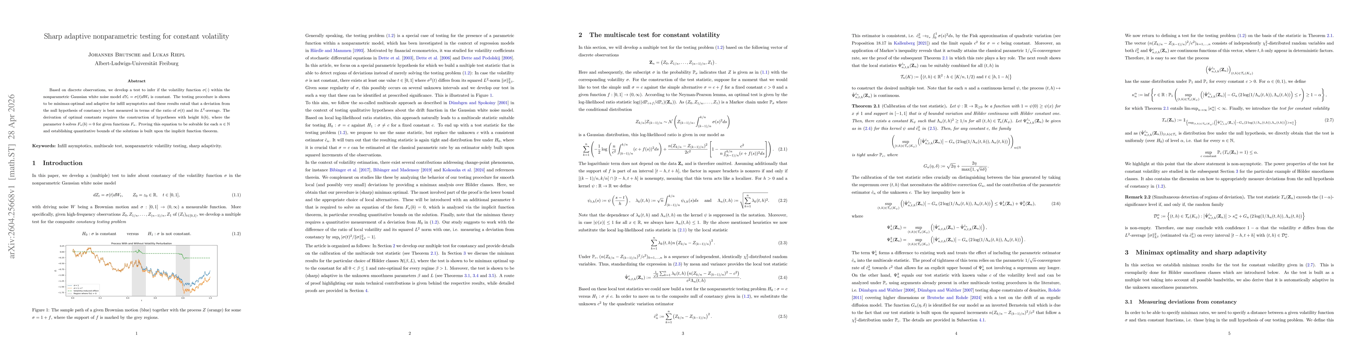 Thumbnail for Sharp adaptive nonparametric testing for constant volatility