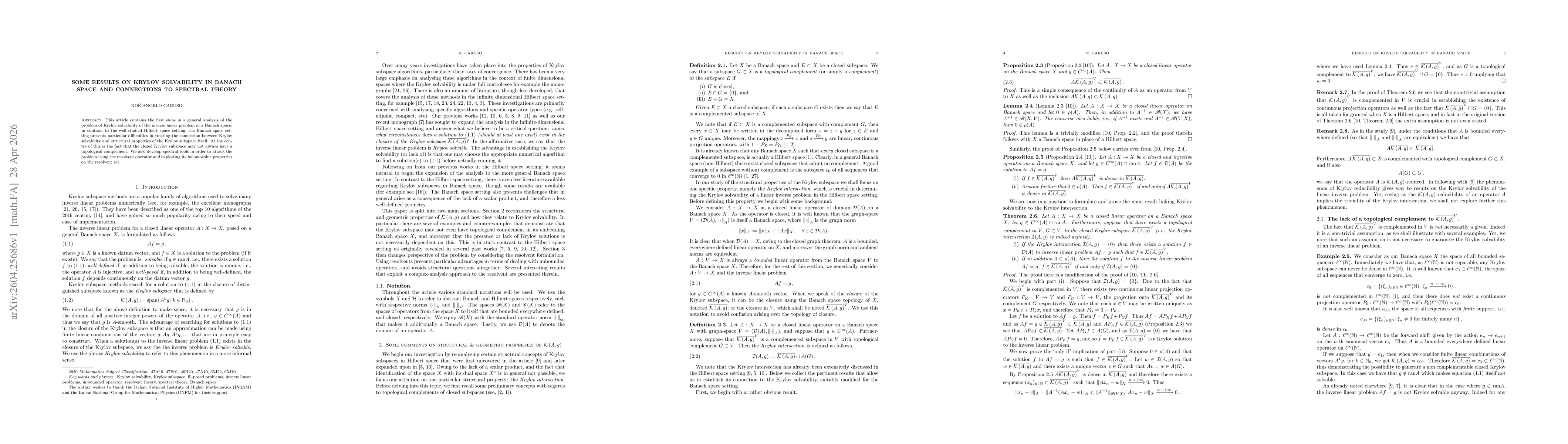 Thumbnail for Some results on Krylov solvability in Banach space and connections to spectral theory