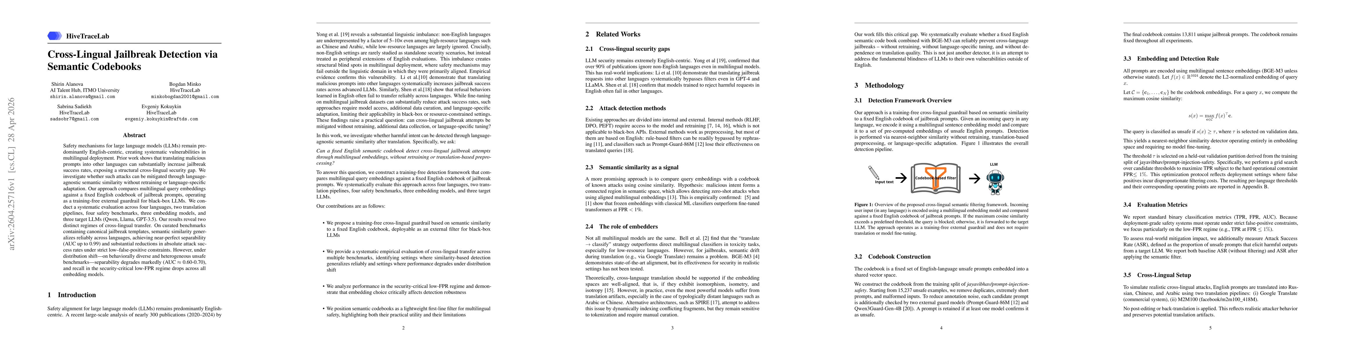 Thumbnail for Cross-Lingual Jailbreak Detection via Semantic Codebooks