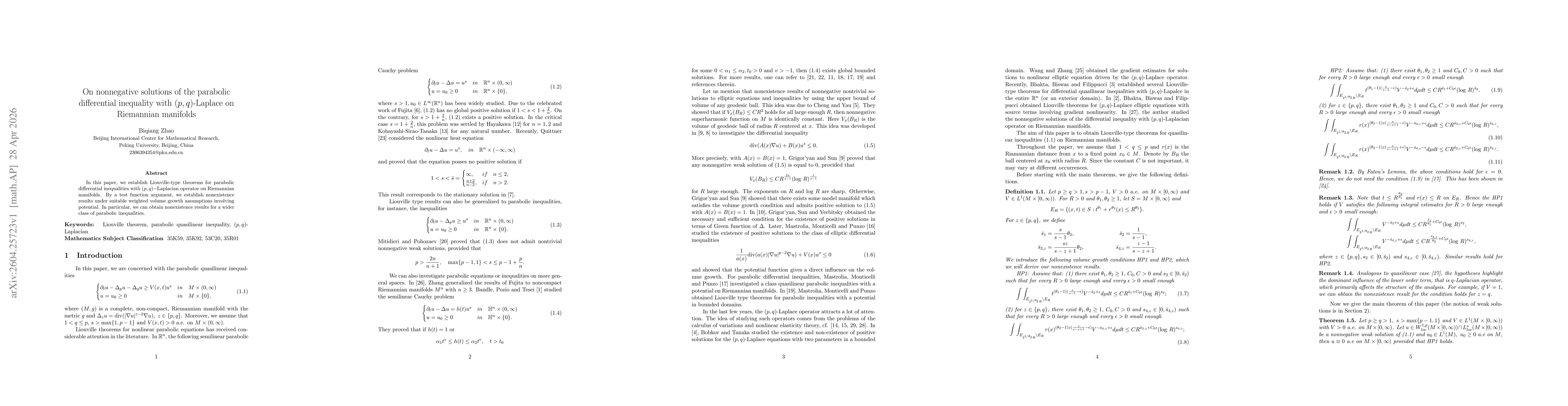 Thumbnail for On nonnegative solutions of the parabolic differential inequality with $(p,q)$-Laplace on Riemannian manifolds