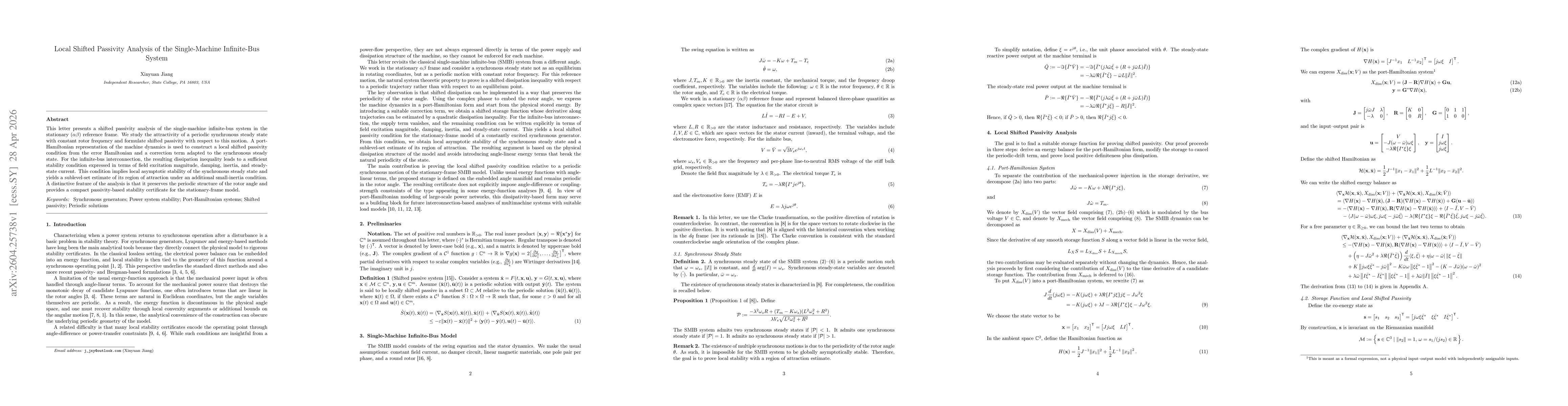 Thumbnail for Local Shifted Passivity Analysis of the Single-Machine Infinite-Bus System