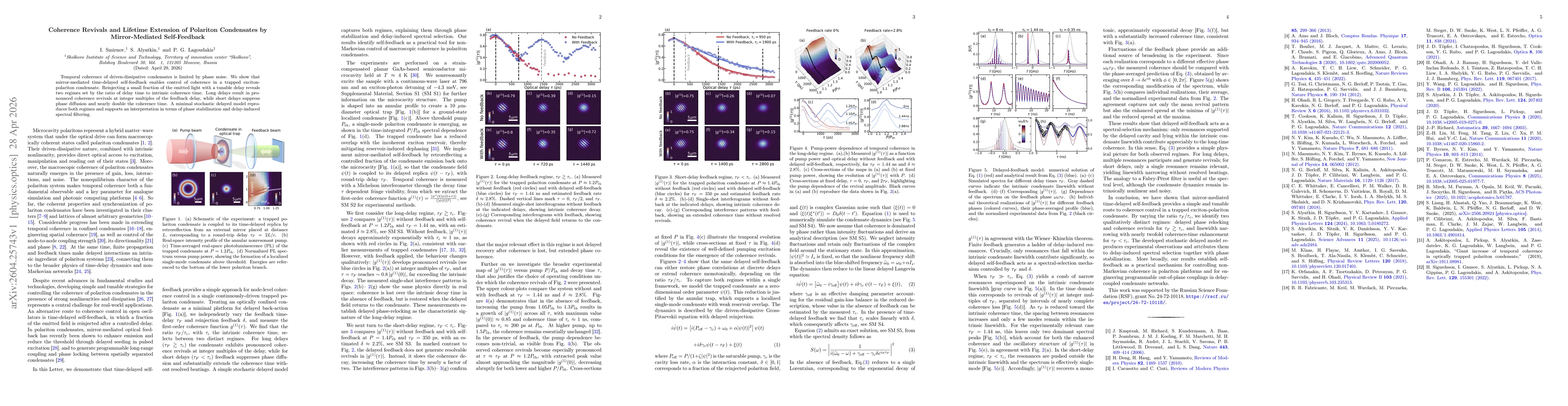 Thumbnail for Coherence Revivals and Lifetime Extension of Polariton Condensates by Mirror-Mediated Self-Feedback