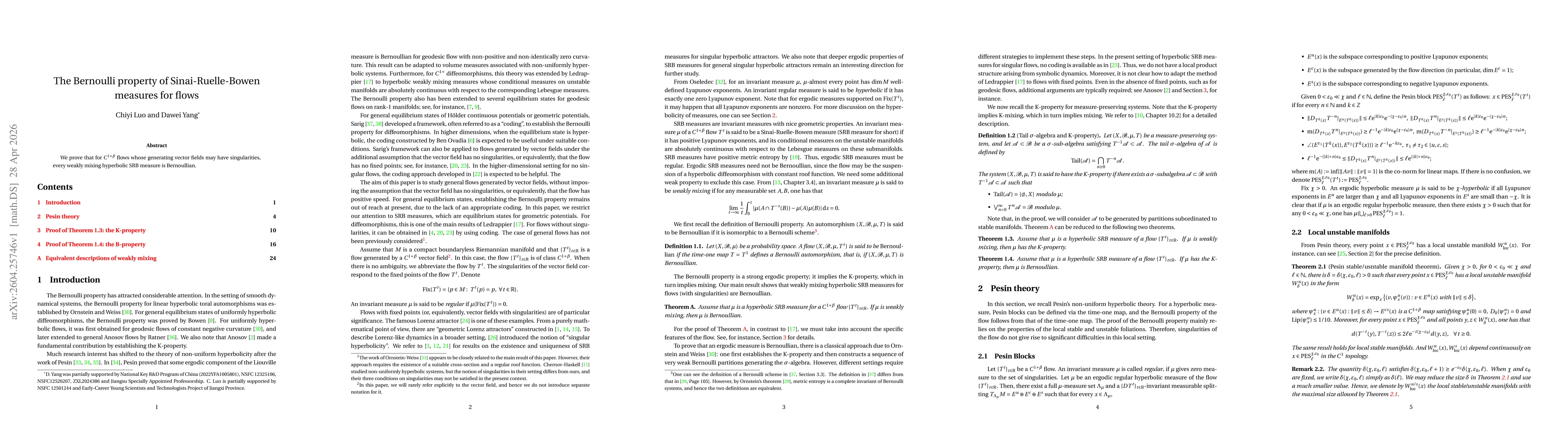 Thumbnail for The Bernoulli property of Sinai-Ruelle-Bowen measures for flows