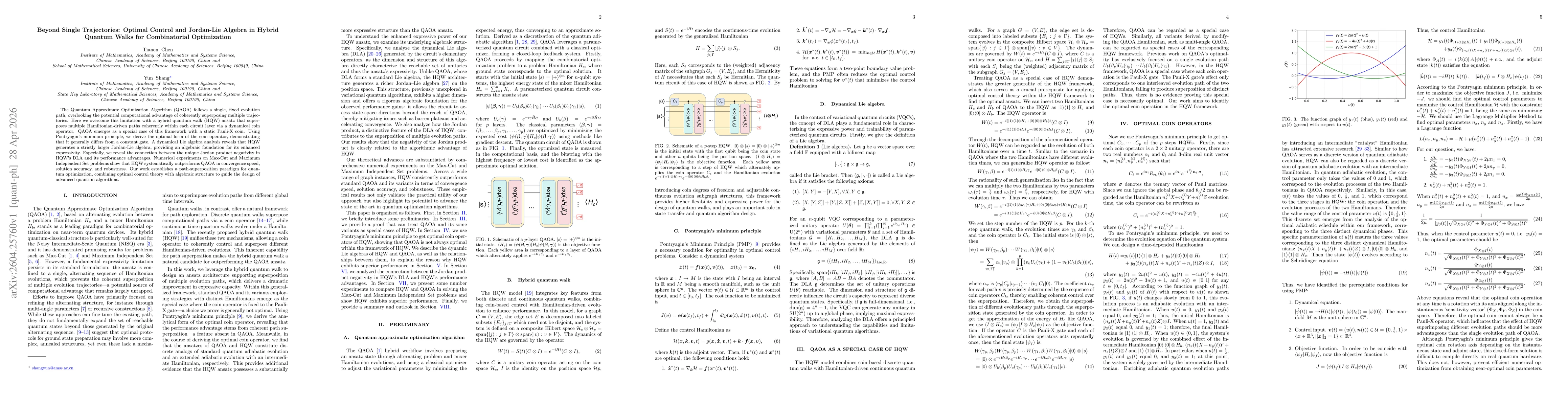 Thumbnail for Beyond Single Trajectories: Optimal Control and Jordan-Lie Algebra in Hybrid Quantum Walks for Combinatorial Optimization
