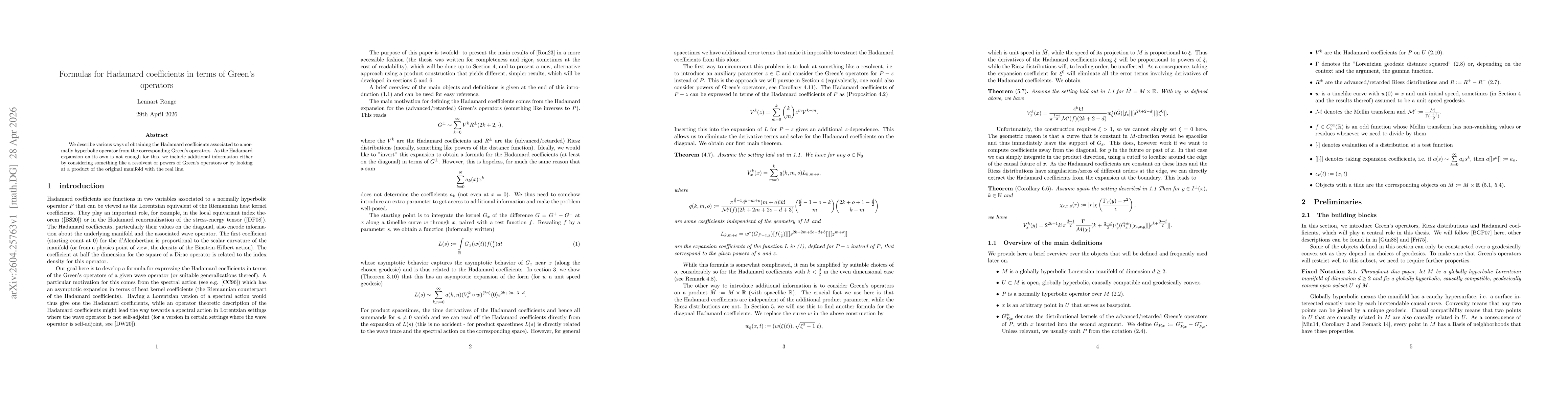 Thumbnail for Formulas for Hadamard coefficients in terms of Green's operators