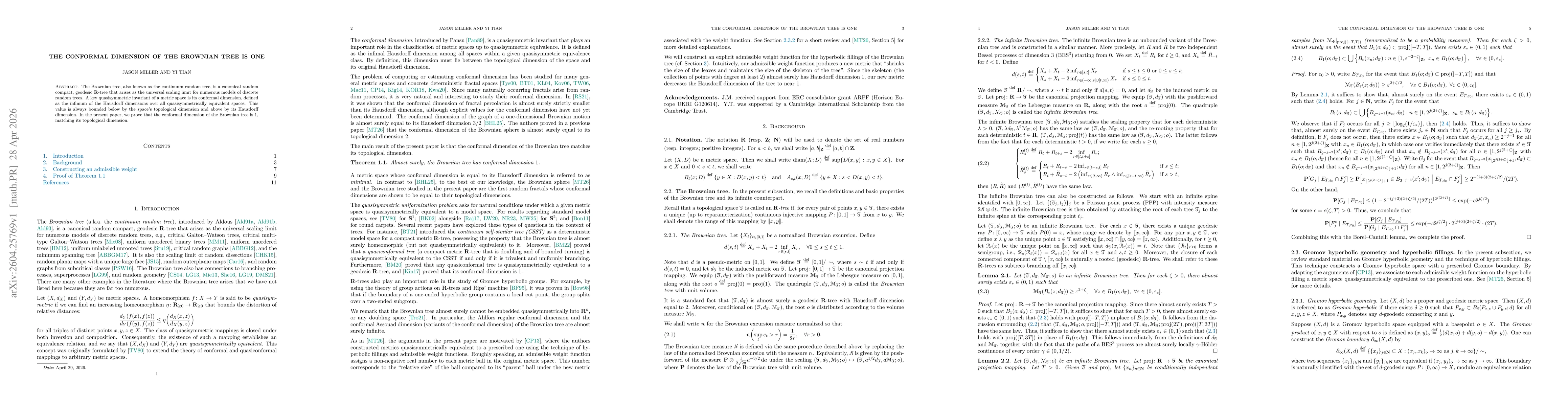 Thumbnail for The conformal dimension of the Brownian tree is one